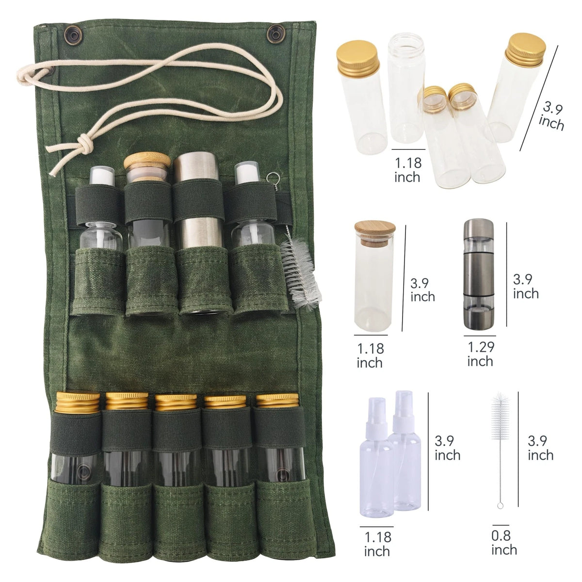 WINRIOO Camping Travel Spice Kit，Portable Mini 19×11×6 cm, Green