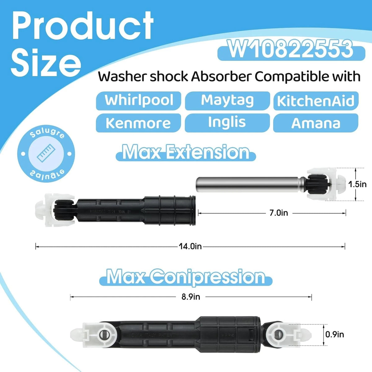 OEM W10822553 8182812 Washer Shock Absorber 4-Pack Compitable for Whirlpool...