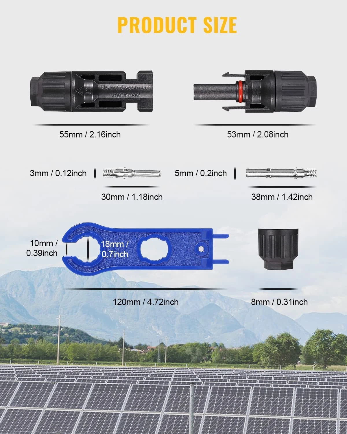 BougeRV 44PCS Solar 22 Pairs 10AWG Male/Female & 1 pair of spanners, Black