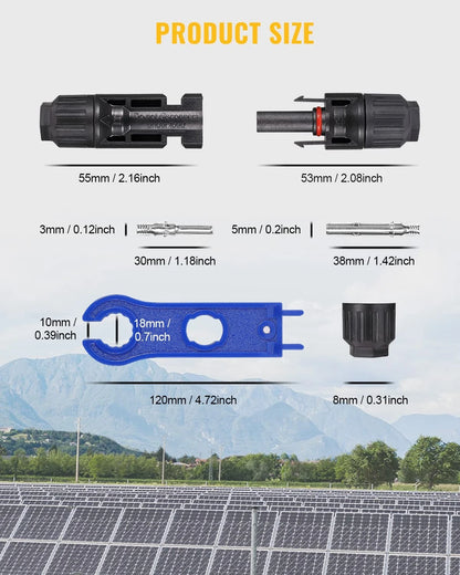 BougeRV 44PCS Solar 22 Pairs 10AWG Male/Female & 1 pair of spanners, Black