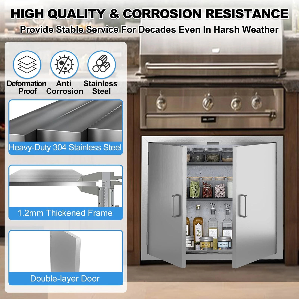 Outdoor Kitchen Doors 24" W x H-304 Stainless 24Wx24H, Steel
