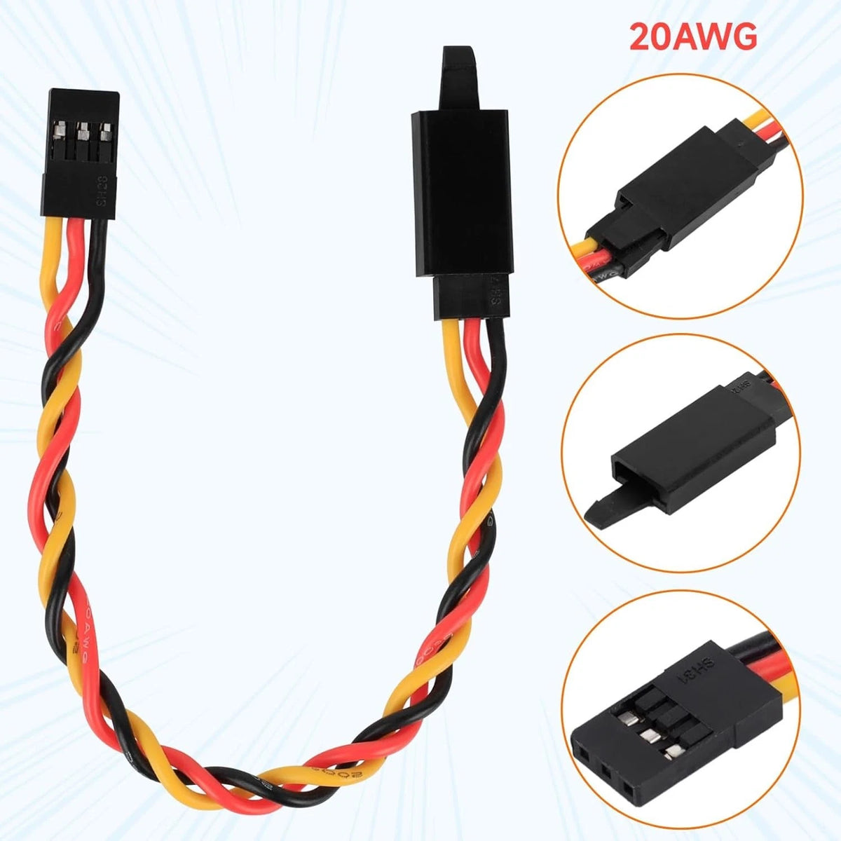 Crazepony Twisted Servo Extension Cable w/Safety Clip - 20AWG 60 Mixed Size