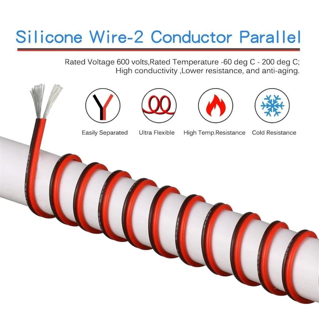 BNTECHGO 22 Gauge Flexible 2 22 AWG 25ft, 22 Parallel silicone wire 25ft