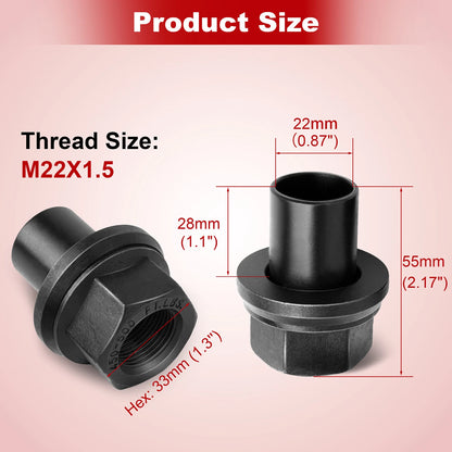 Two Piece 28mm Sleeve Flanged M22x1.5 Wheel Nuts 33mm Hex Hub Pilot/Unimount