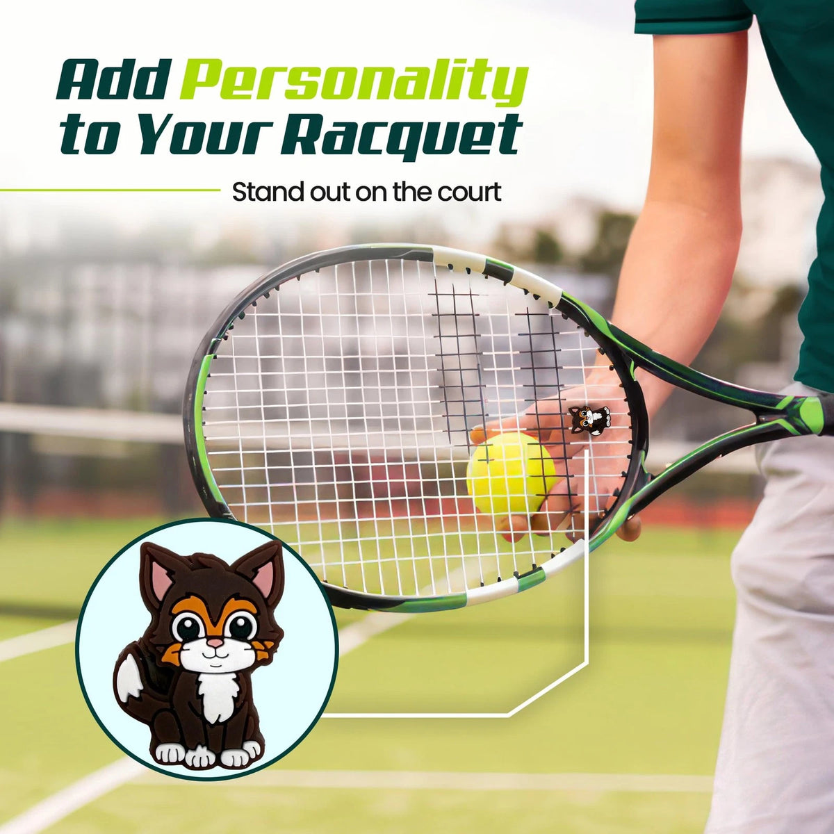 TRESSIS Tennis Racket Dampener - Cute Cat Designs - Vibration Brown and White