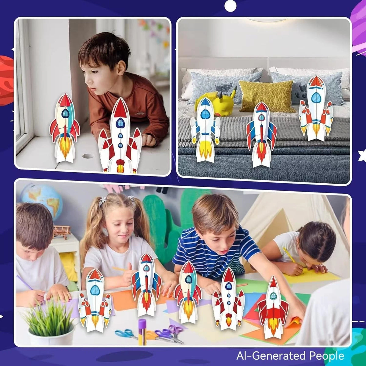 Oiuyamn 6-Piece Spaceship Party Decorations Set, 3D Rocket Centerpieces and...