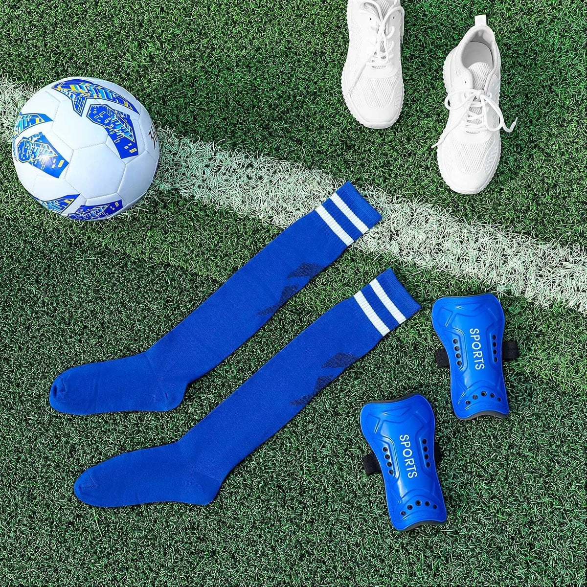Syhood Soccer Shin Guards and Socks for Toddler Kids Youth, M Size, Blue