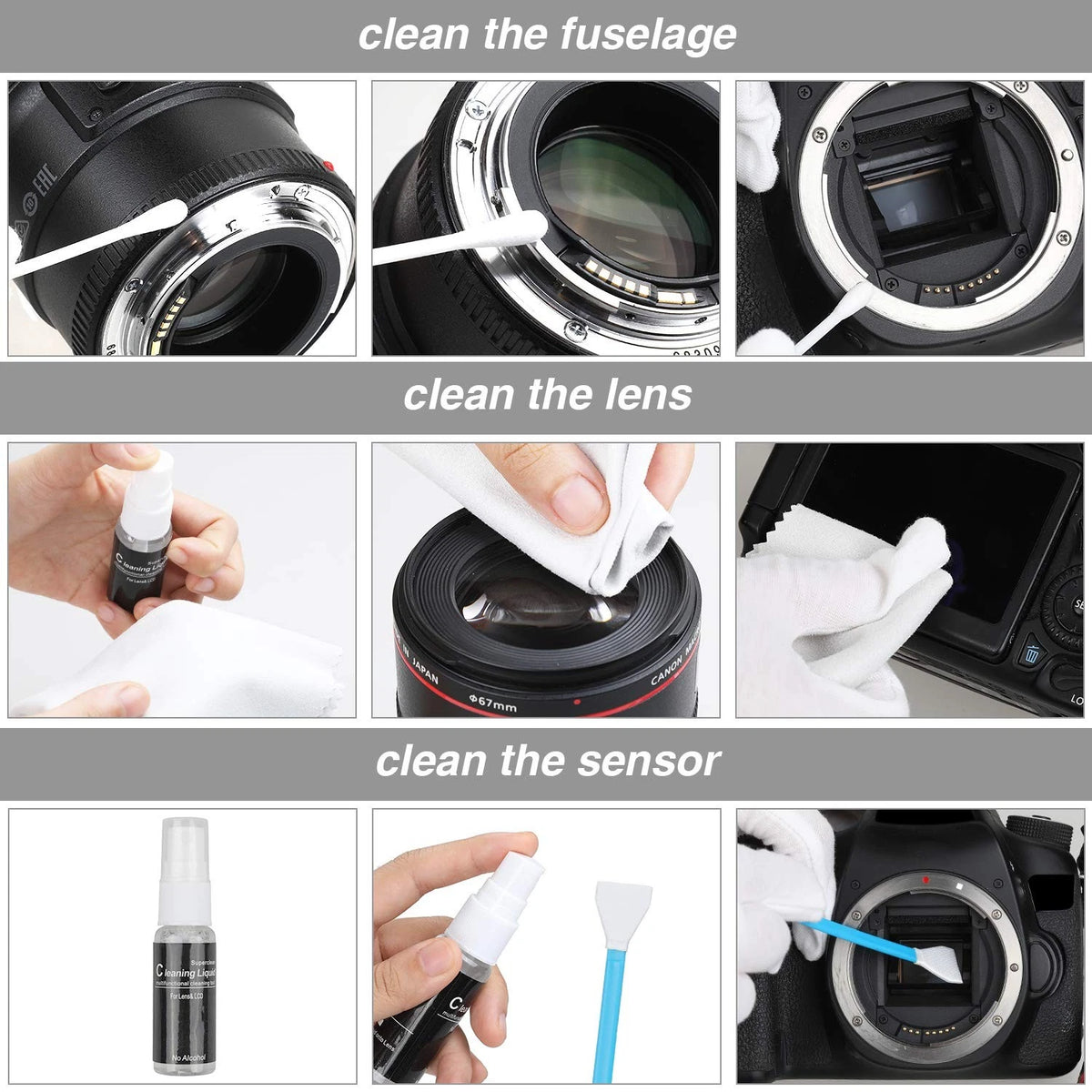 14-in-1 Camera Lens Cleaning Kit - Mirrorless & DSLR Sensor 14 IN 1, Black