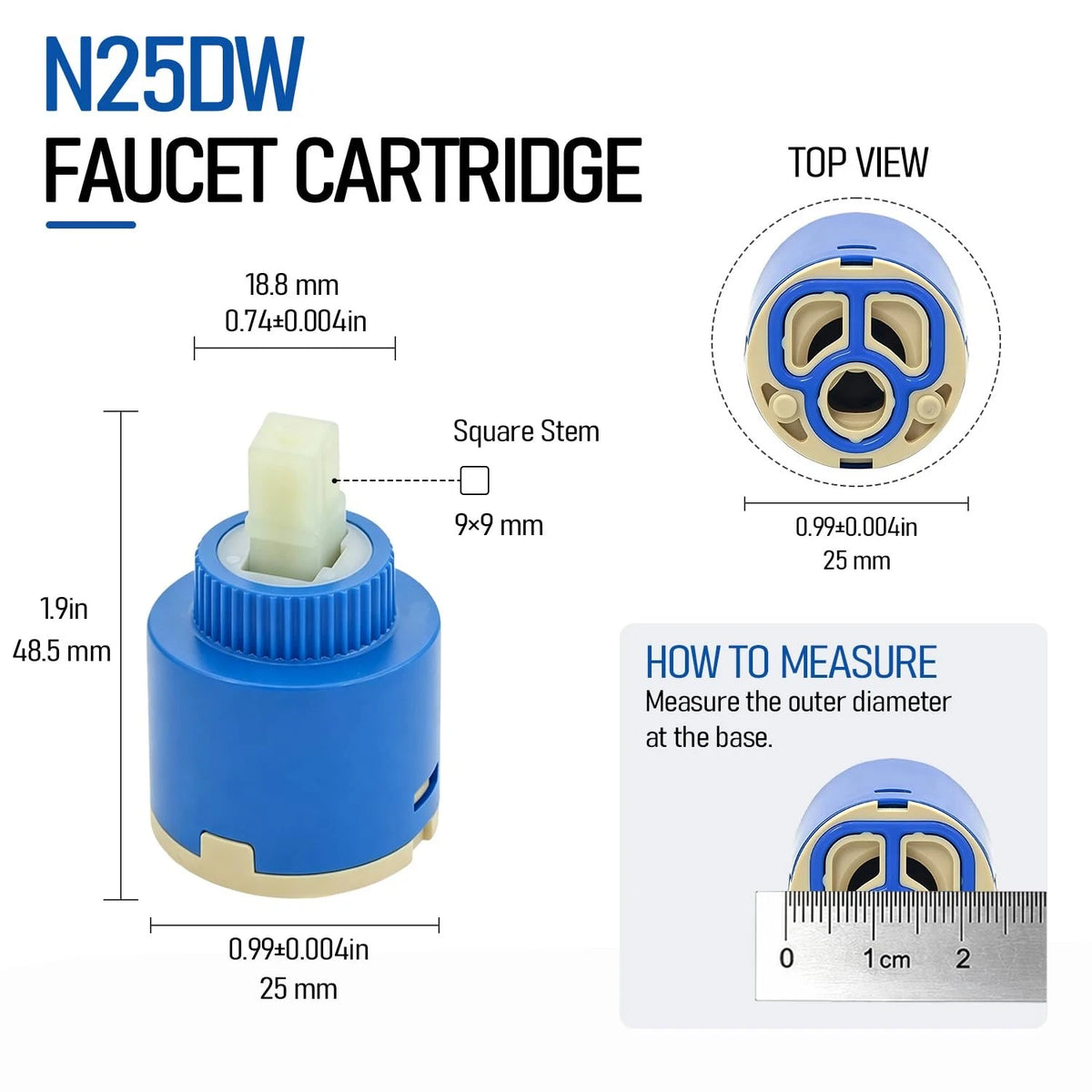 N25dw Faucet Cartridge,25mm Ceramic Cartridge Blue-N25DW