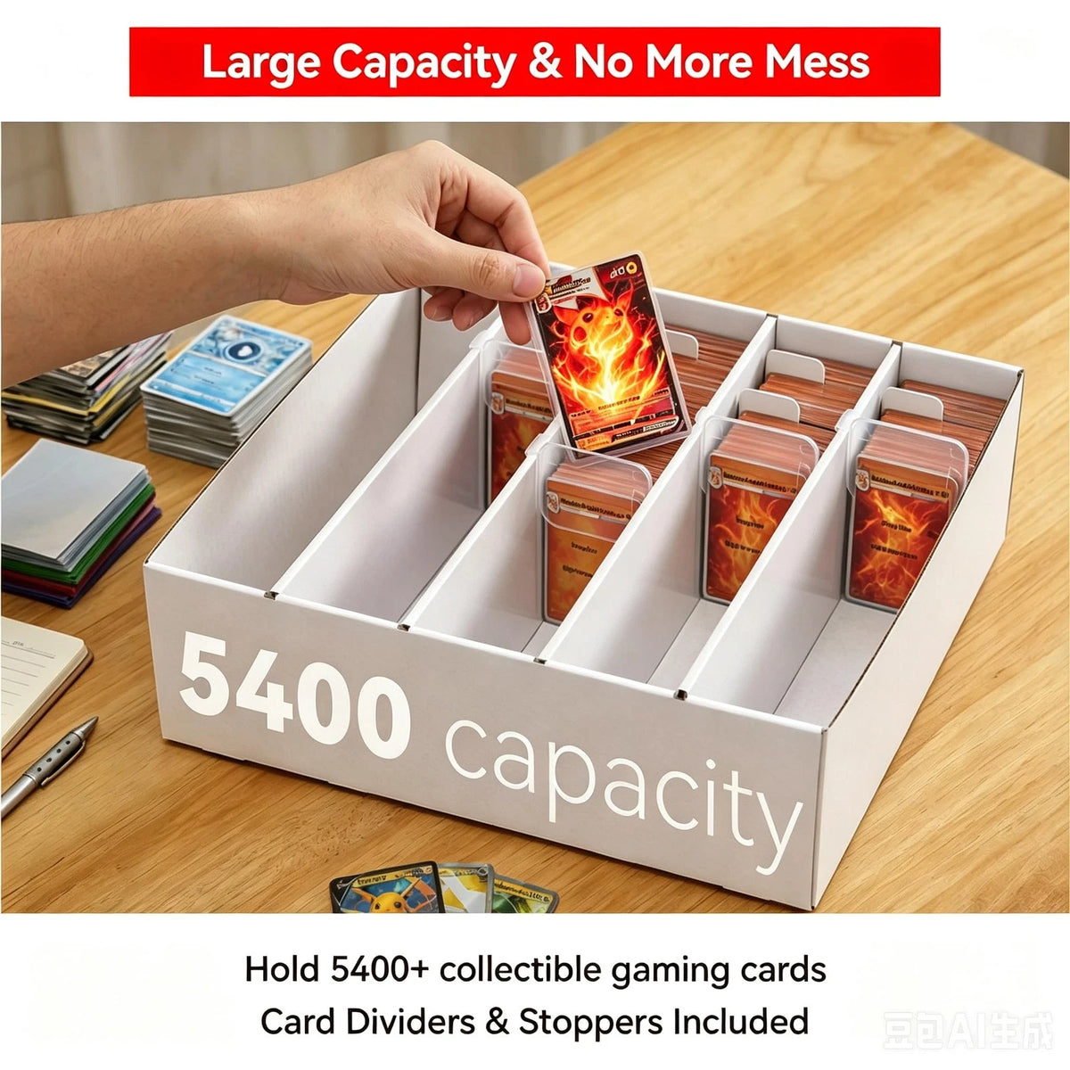 Trading Card Storage Box with Dividers 5 Row for TCG MTG Sport Cards white