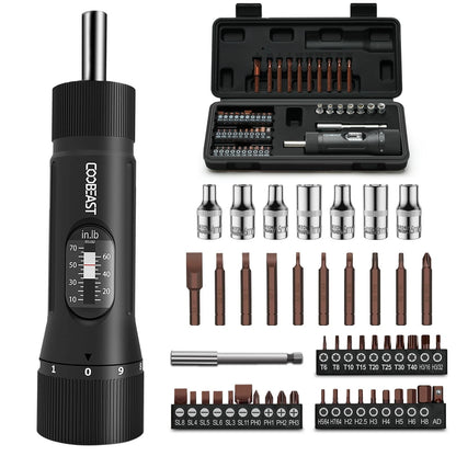 coobeast 49 Pcs Torque Screwdriver 10-70 Inch Pound 49 PCS, Black