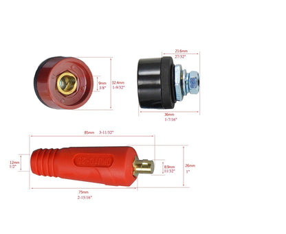 RIVERWELD TIG Welding Cable Panel Connector Plug & 10-25mm, Black & Red