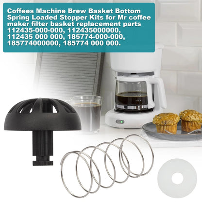 2 Pack Coffees Machine Brew Basket Bottom Spring Loaded Stopper black+white