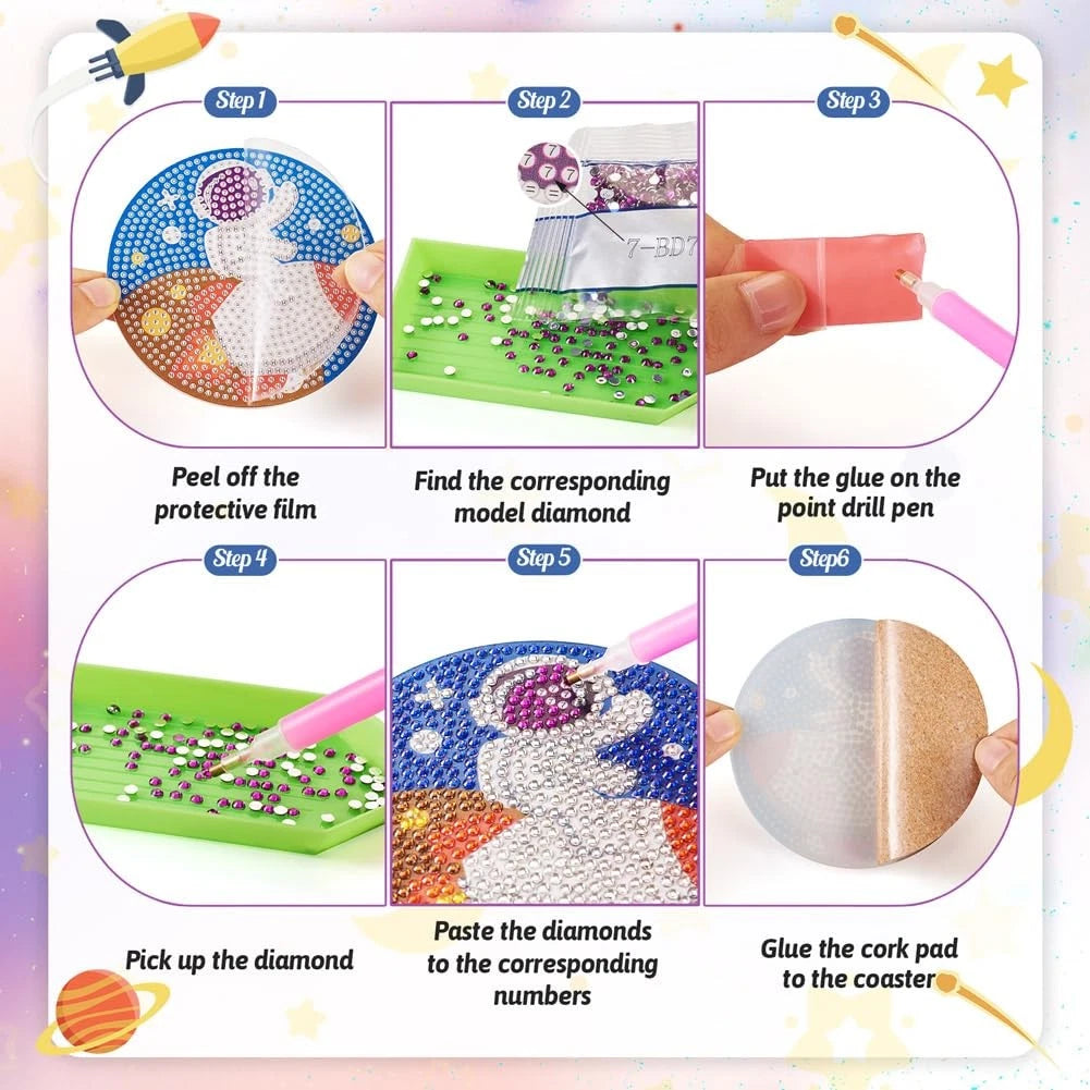 FASHEWELRY 8pcs Diamond Painting Coaster Kit Space 100mm x x 3mm,