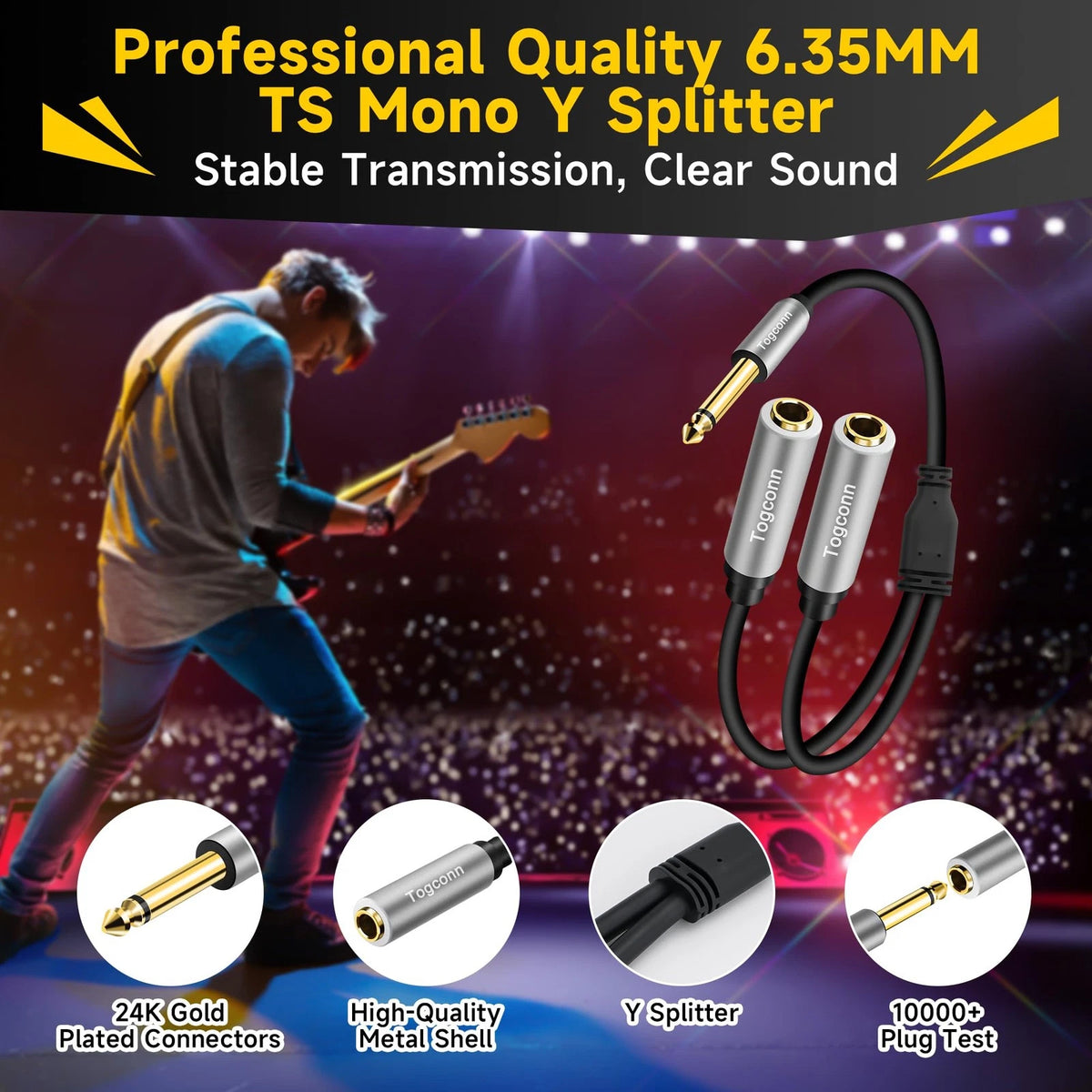 Togconn 2-Pack 1/4 inch TS Mono 2 Pack, 6.35mm Male to Dual Female