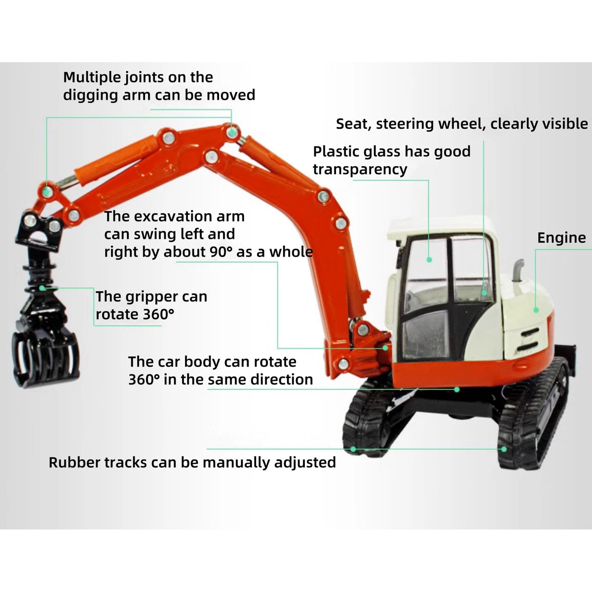 High Simulation 17cm Alloy 1/50 Tracked Wood Grabbers Construction Vehicle Model