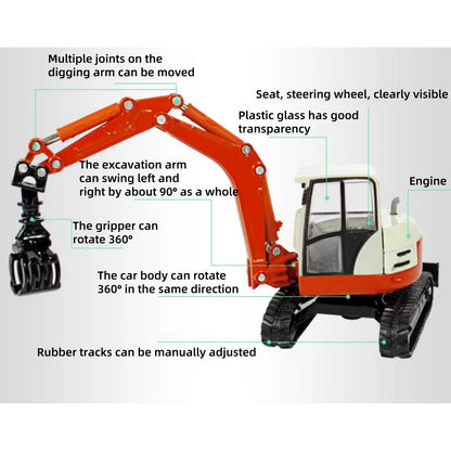 High Simulation 17cm Alloy 1/50 Tracked Wood Grabbers Construction Vehicle Model