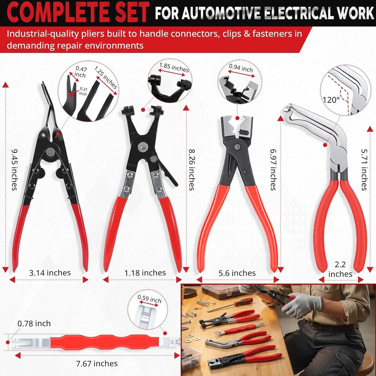 LUOWPZI 5-Piece Automotive Electrical Disconnect Pliers Kit, Fuel 5 Pcs, Red