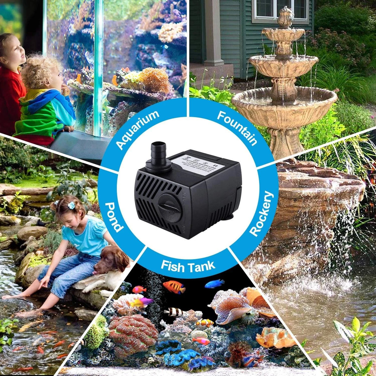 Fountain Pump, 80GPH(4W 300L/H) Submersible Water Durable Outdoor Black
