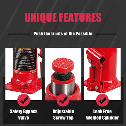 BIG RED T92003B Torin Hydraulic Welded Bottle Jack, 20 Ton (40,000 lbs), Red