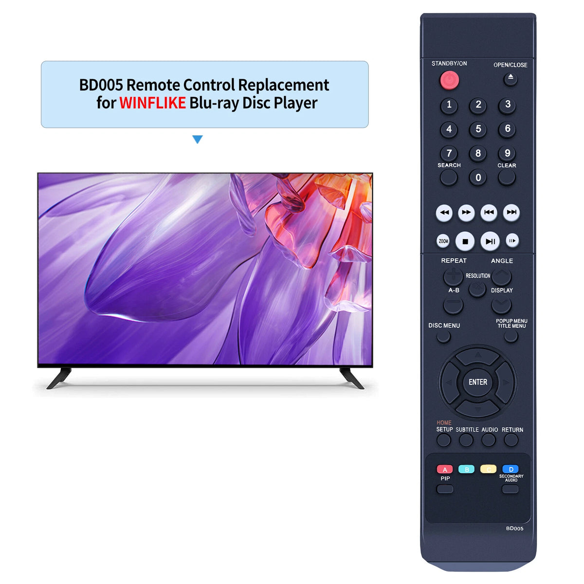 BD005 Remote Control For Insignia Player NS-BRDVD3 NS-BRDVD4-CA