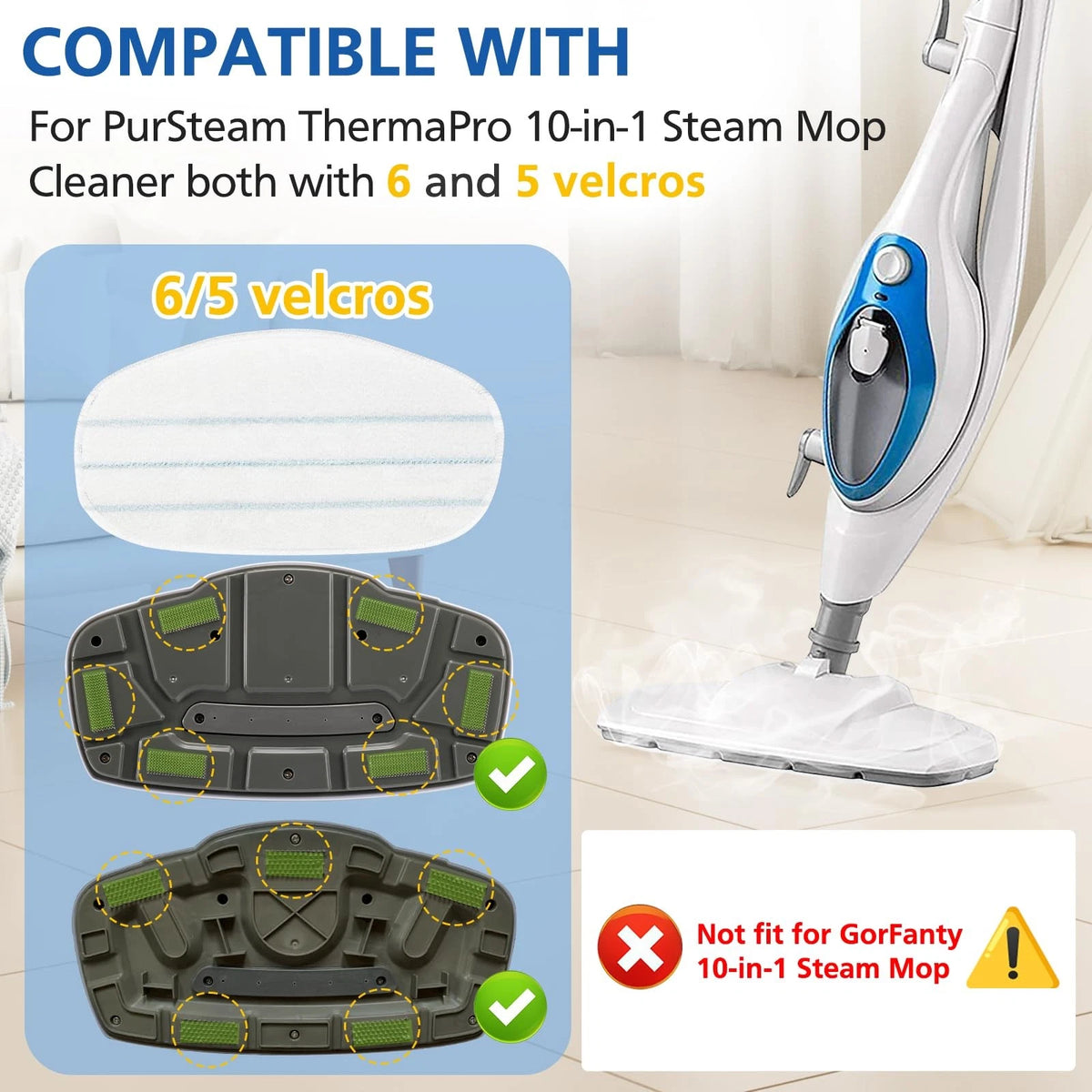 LINNIW 6 Pack Replacement Steam Mop Pads Compatible for of 6, PAD 6