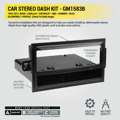 Scosche GM1583B Single DIN Dash Kit Compatible with Select 1992-2012 Black