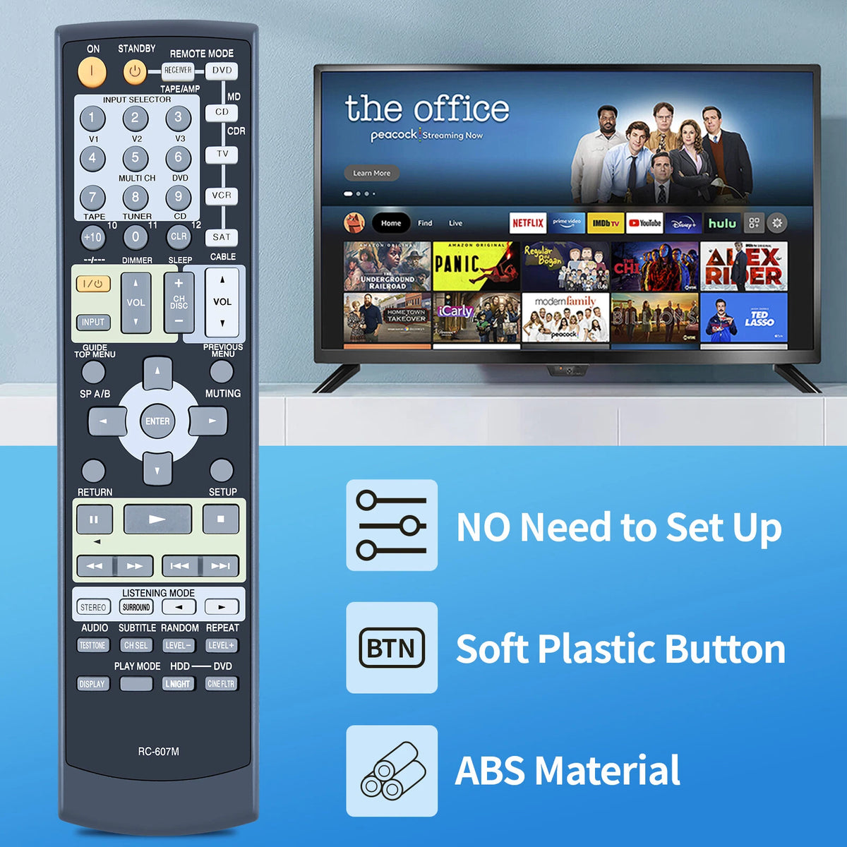 RC-607M Remote Control For Onkyo AV Receiver TX-SR503 TX-SR8350 TX-SR503E