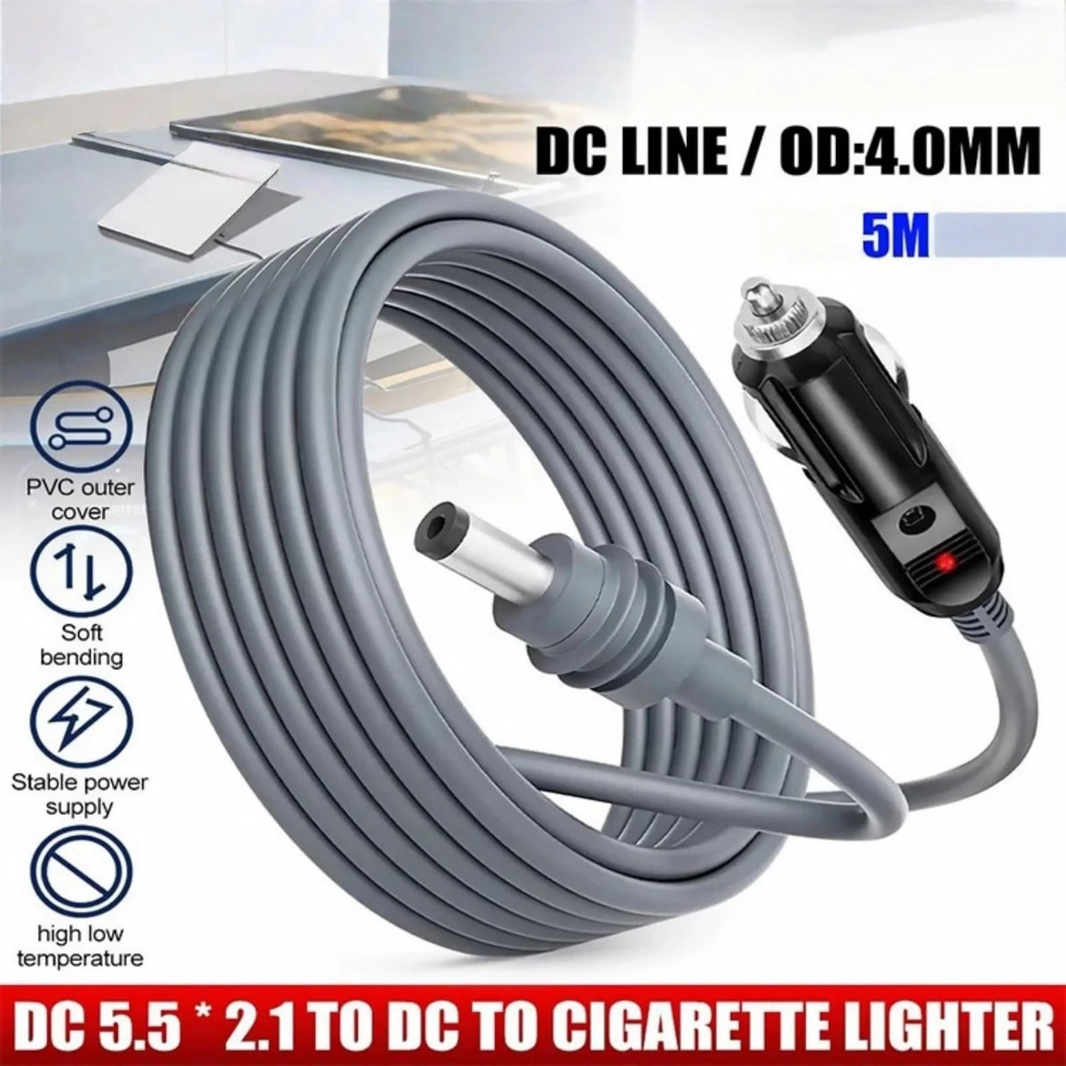5M For Starlink Mini RV Power Cable Cigarette Lighter 12V 24V Outdoor Grade