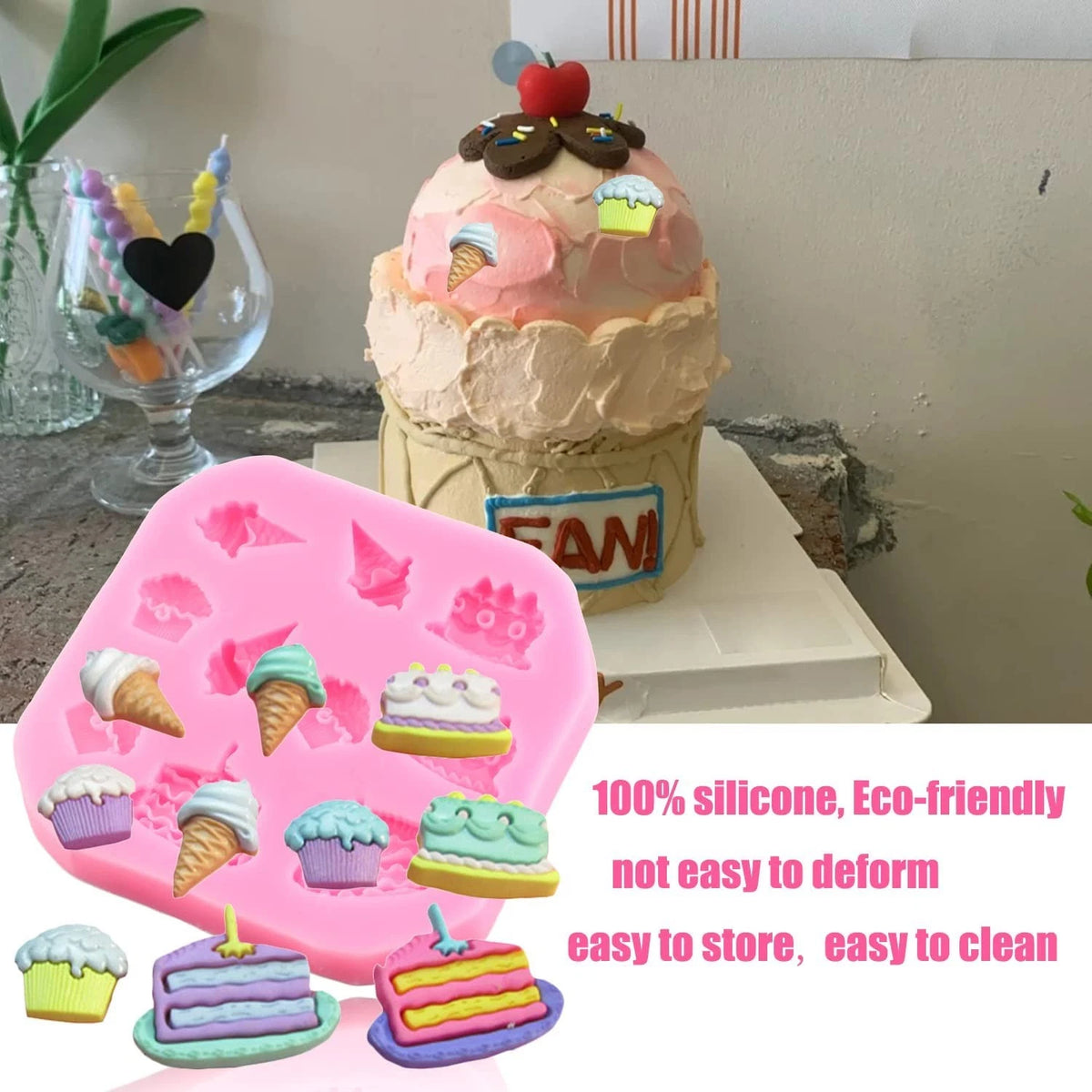 Mujiang Ice Cream Cones Silicone Mold Donut Fondant Molds Set Of 4 Style B