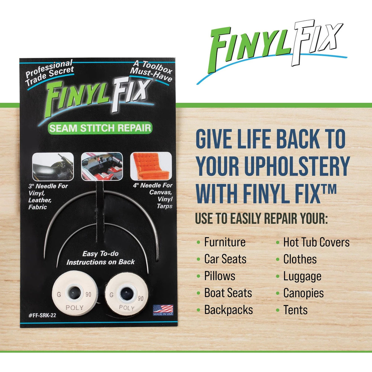 Finyl Fix Seam Stitch Repair Kit | Restore Compact, White and Black