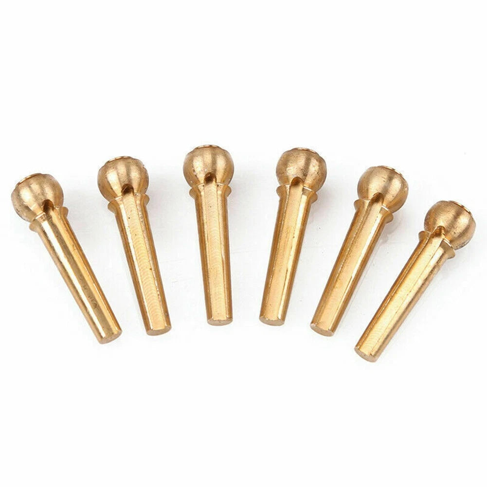 6 Pack Guitar Strings Fixed Brass Pins Bridge Nail Cone Parts For Folk Guitar