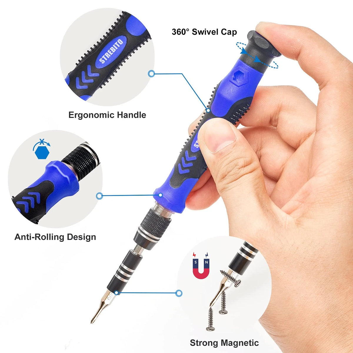 STREBITO Precision Magnetic Screwdriver Set 124-Piece 124 Pieces, Blue