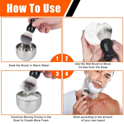 VALENTISE Shaving Brush, 3 In 1 Brush Set Includes Black and Sliver