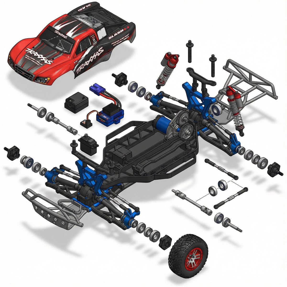 RC Bearing Kit Compatible with Traxxas Slash 4X4 4WD VXL ABEC 3 Blue Rubber...