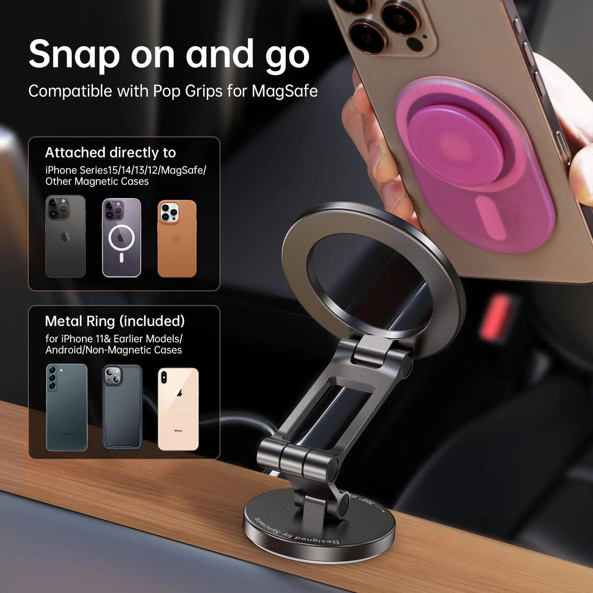 Syncwire Fits MagSafe Car Mount for 2.2" x 2.6" x 3.0", Titanium Black