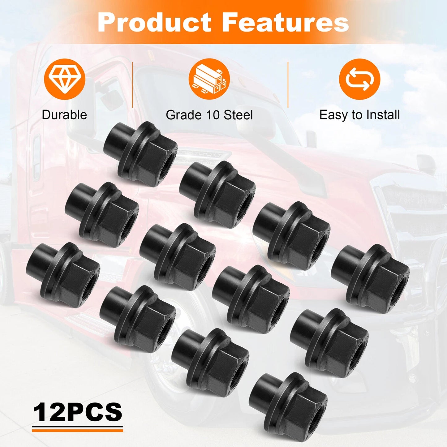 12 Pack 33mm M22x1.5 x 19mm Wheel Nuts Sleeve Nuts M22-1.5x19mm Skirt Flange