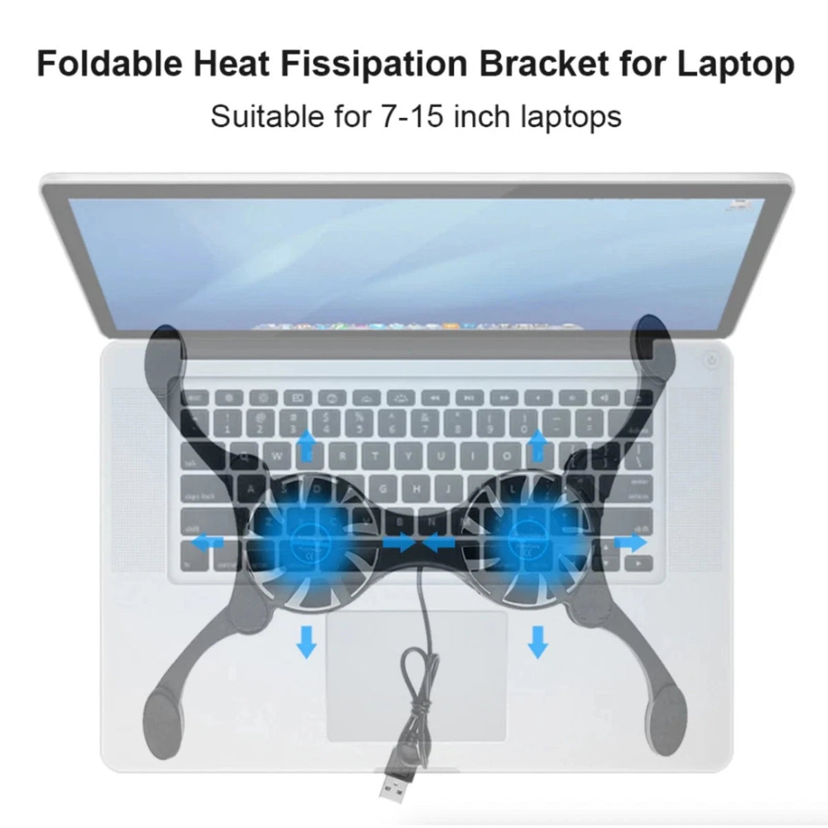 Dual USB Fan Cooler Pad for Laptop 7-15 Inch Adjustable Foldable Arms Low Noise