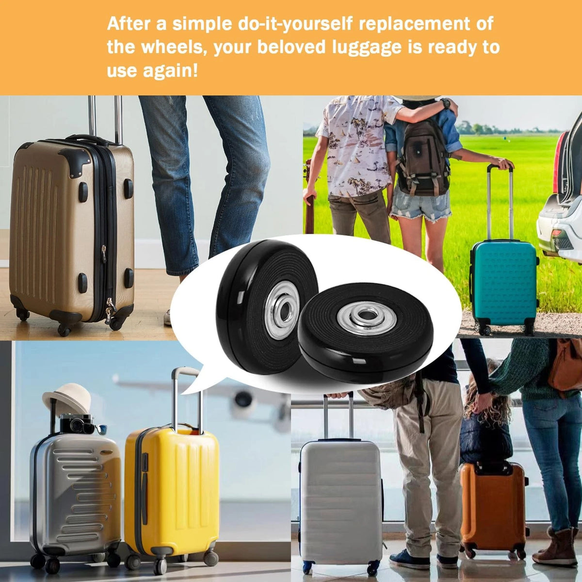 Luggage Replacement Wheels Set 8Pcs 1.97"x0.55"（50mm x 14mm） Rubber Black