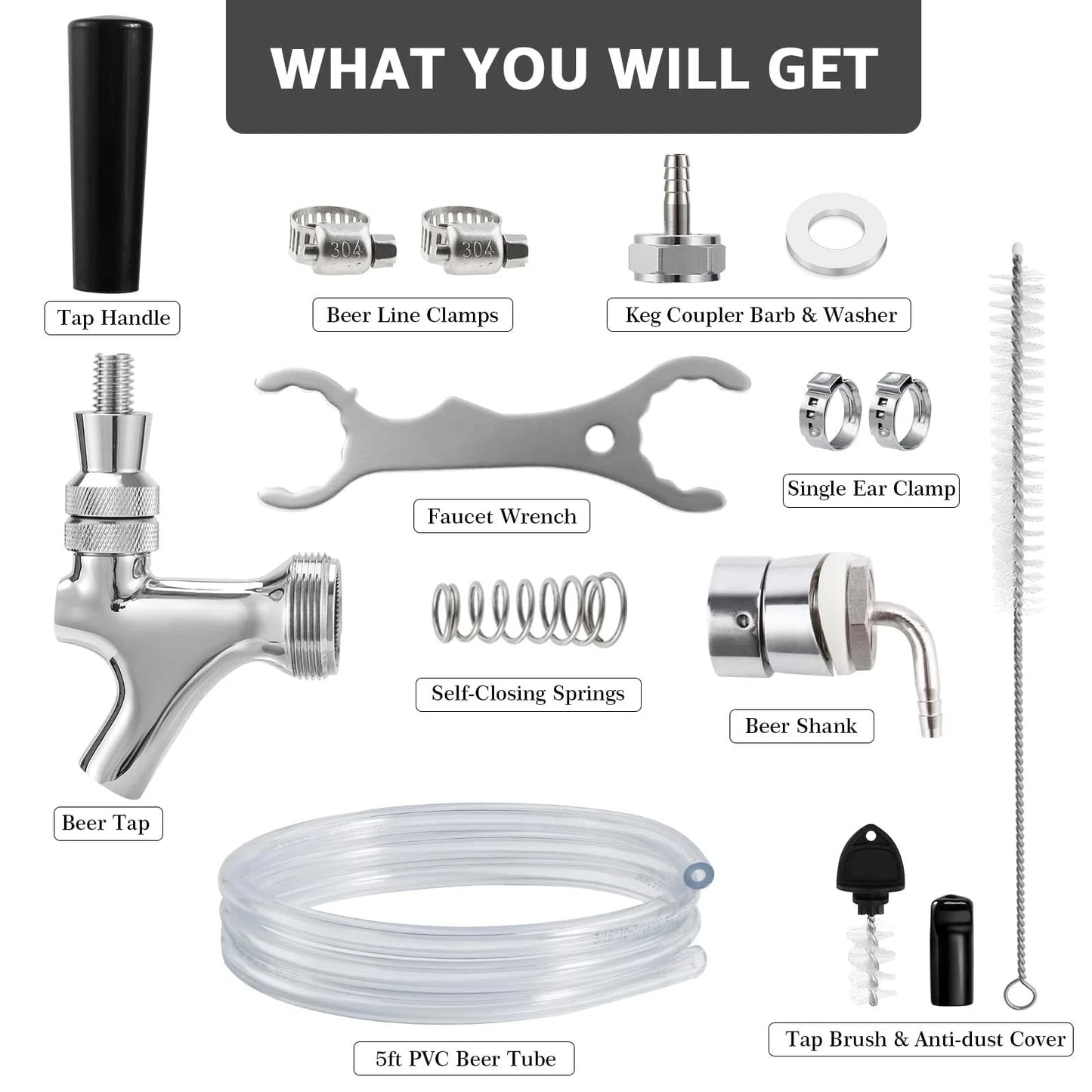 Hilangsan Draft Beer Faucet Line 5ft beer line kit, Silver Hose Clamps
