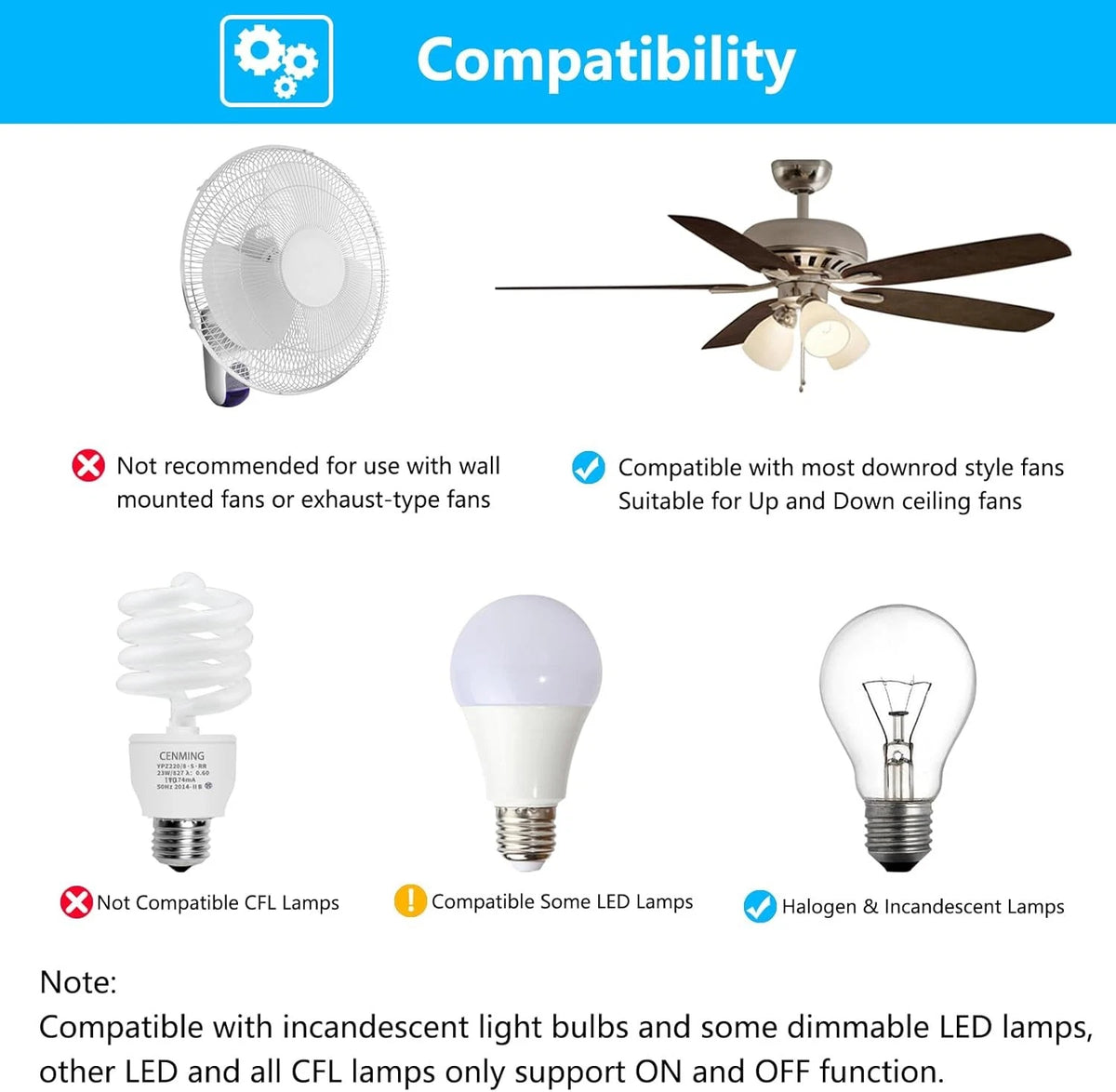 Universal Ceiling Fan Remote Control Kit with Up Down Light Controls White