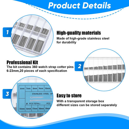 360 Pcs Watch Band Pins 6-23mm Link Cotter Pin 0.8mm x [length]