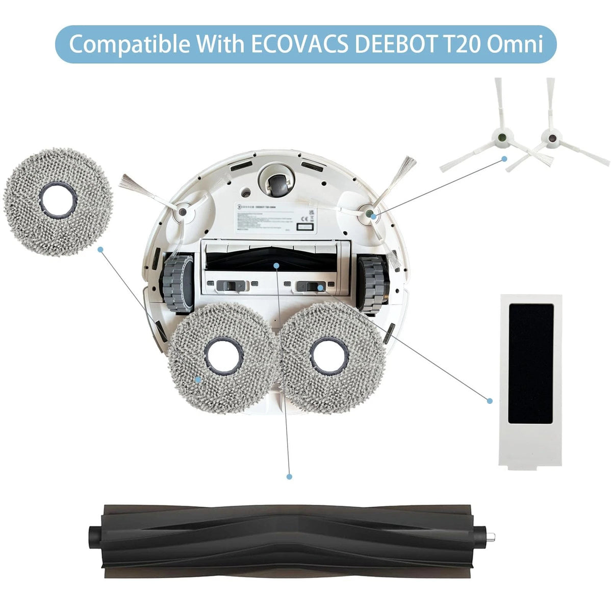 24 Pack Replacement Parts for ECOVACS Deebot T20 Omni / Black and White
