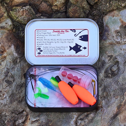 TinTackle Pro – Compact Survival Fishing Kit with Mini Finger Reel | silver
