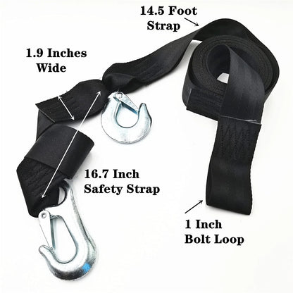 Boats Trailer Winch Hook Strap Wench Rope for 16 feets x 1 inches, black