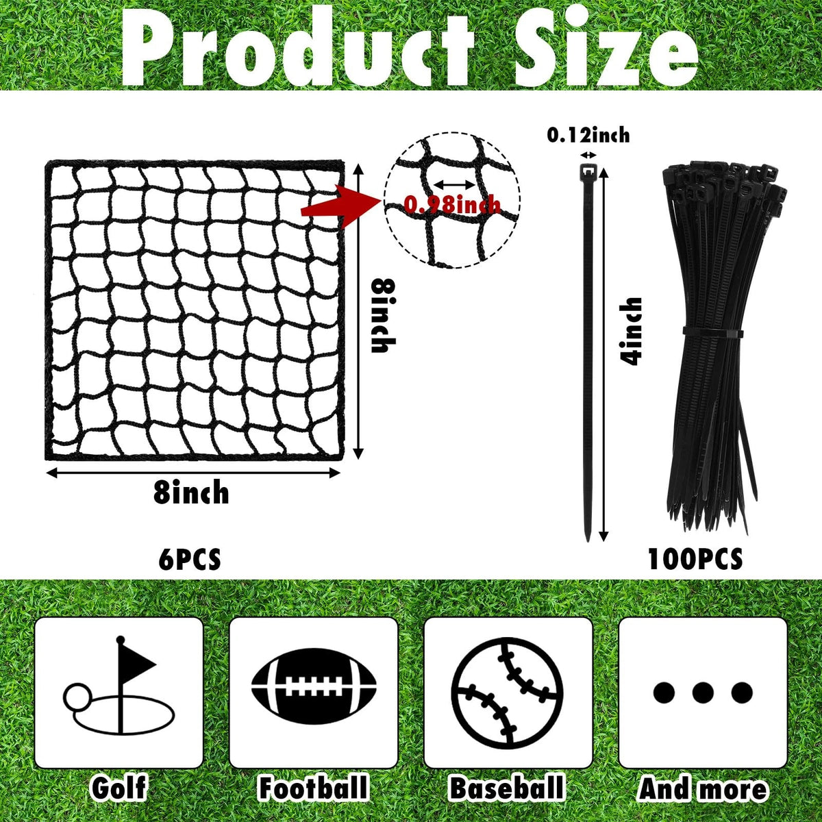 GliCraft 6 Pcs Universal Sports Net Repair Kits with 100 8 x 8 Inch, Black