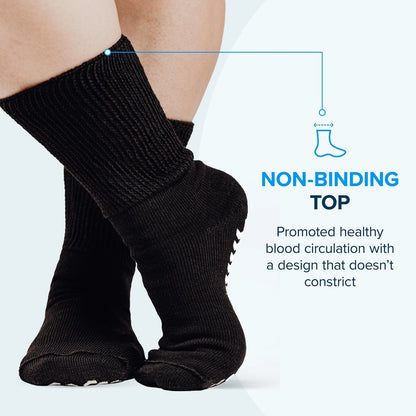 2 Pairs Extra Wide Socks For Swollen Feet, Non-Slip Hospital and 11-13, Black