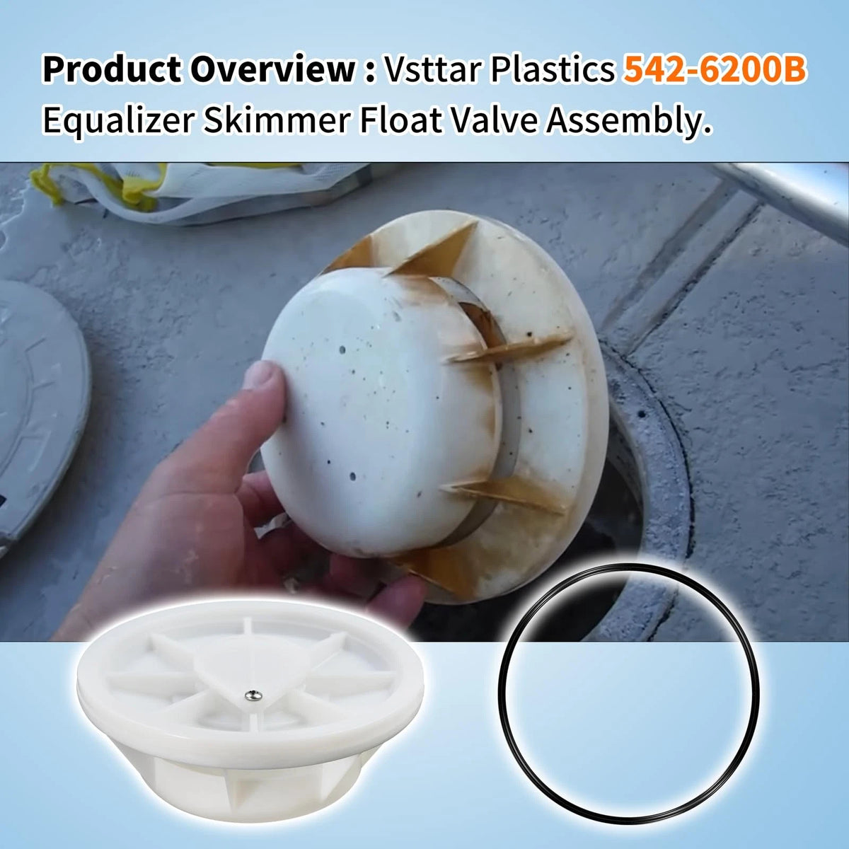 Vsttar 542-6200B Plastic Equalizer Skimmer Float Valve Assembly with O-Ring,...
