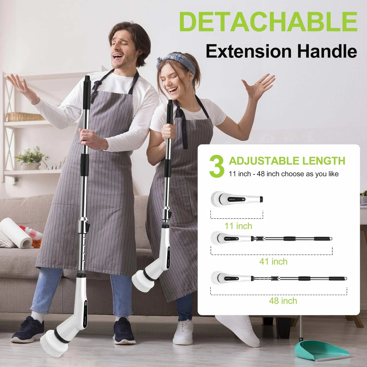 Dreazu Electric Spin Scrubber, Cordless Shower 48 inches, White&black