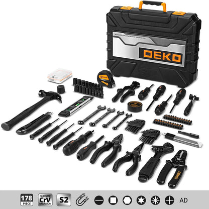 Tool Kit Set Box for Home: Household with Drill Wrench Socket 178PCS, gray